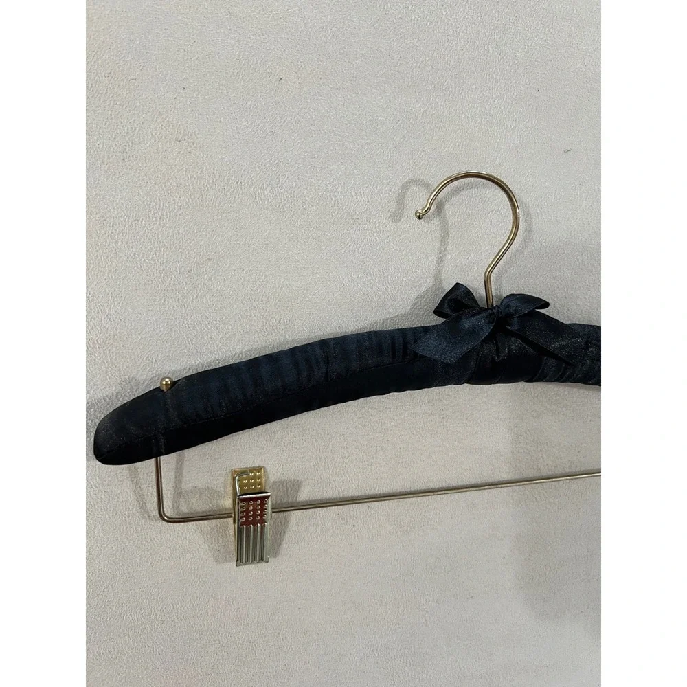 Black Padded Satin Hangers with Gold Clips Set of 4 for Skirts and Pants